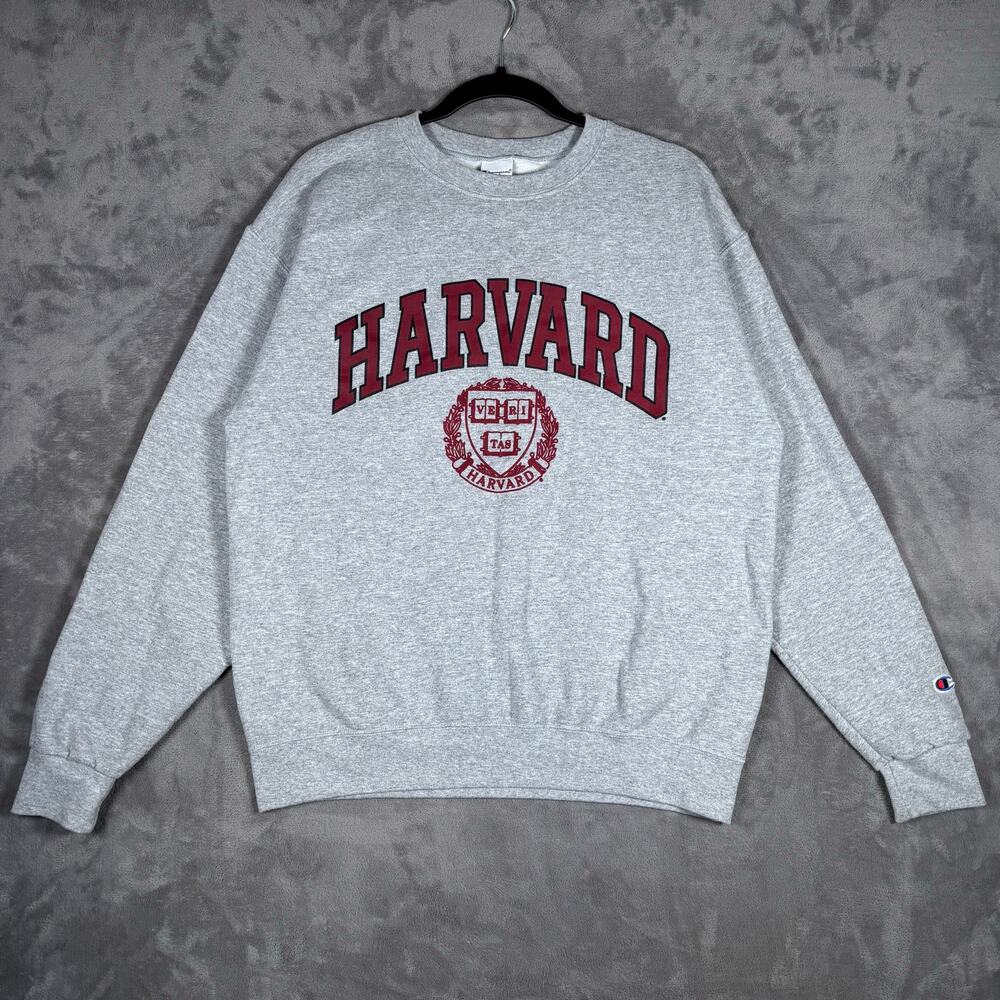 L Champion Harvard University Crewneck Sweatshirt Collegiate Gray Maroon M